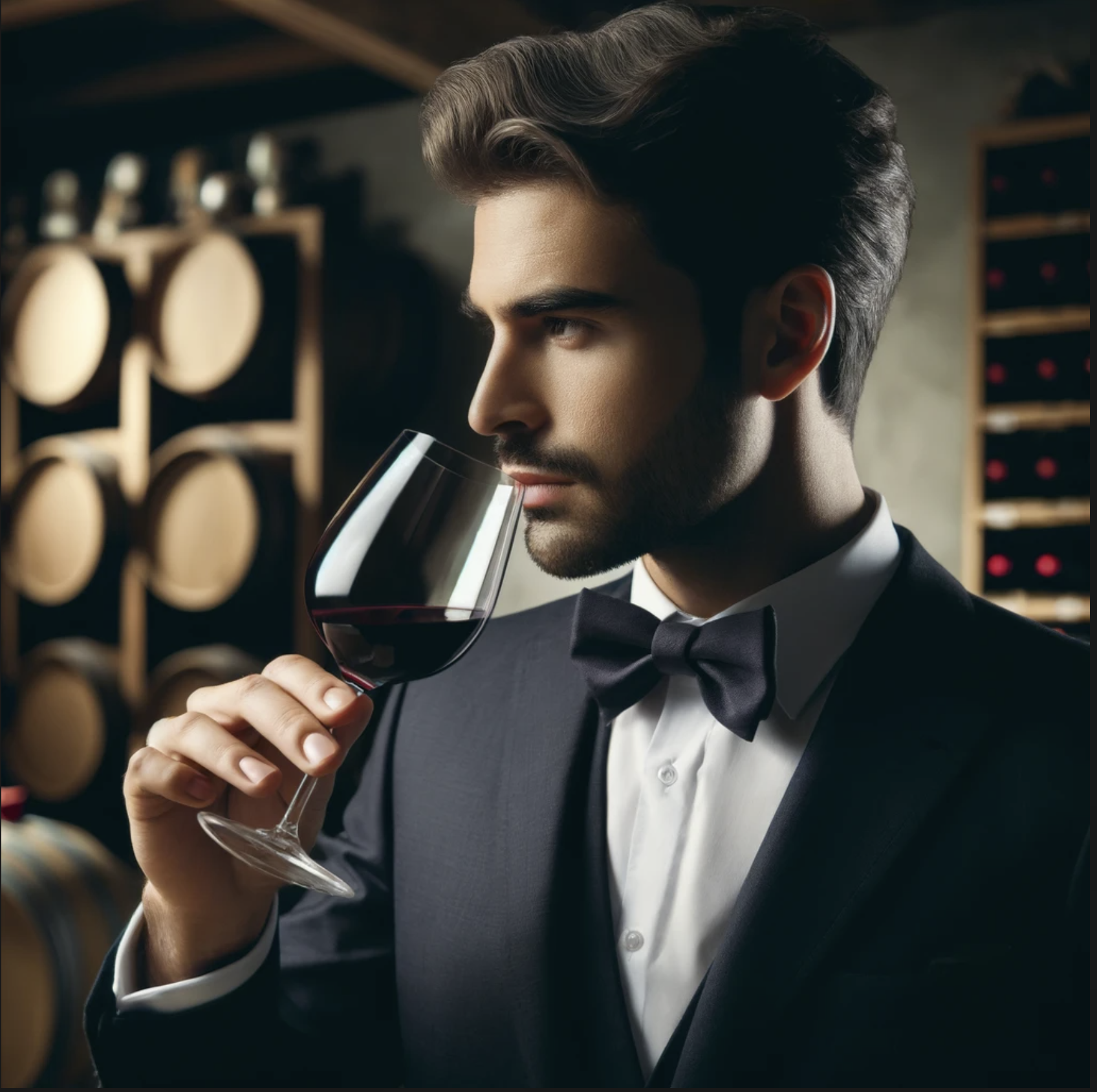 French sommelier sipping wine